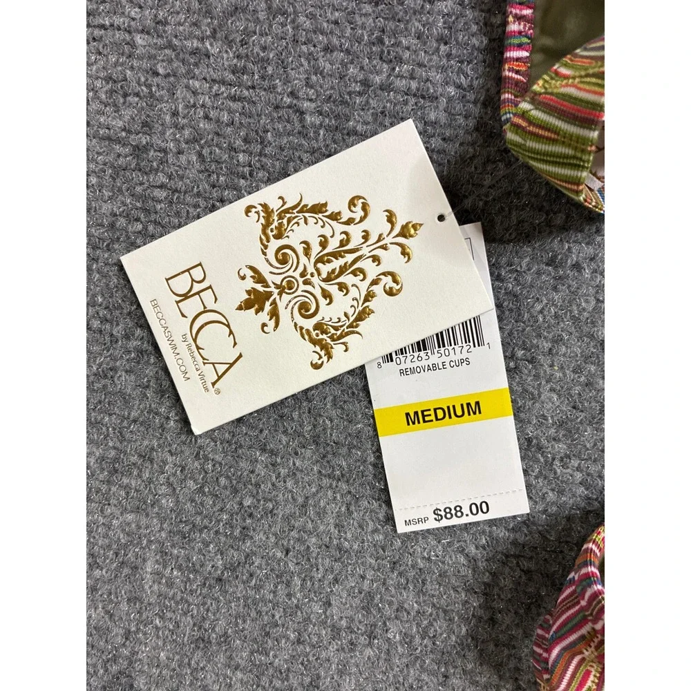 BECCA by Rebecca Virtue Adela Striped Bikini Set Multi Color Medium NWT